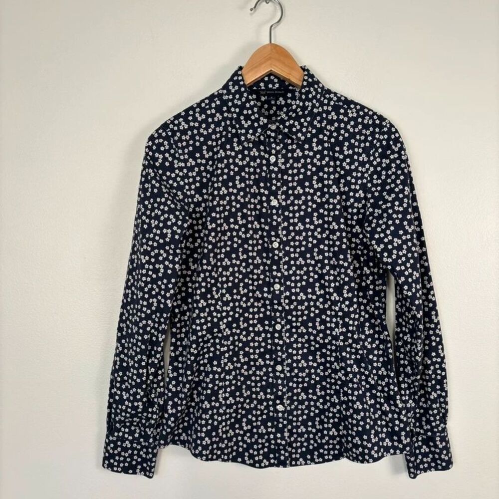 Brooks Brothers 346 Womens Shirt Size 8 Navy Blue White Floral Long Sleeve Top